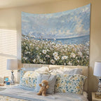 STHTTSW Coastal Wildflower Tapestry, Flower Field Landscape Tapestries Wall Blanket, Preppy Beach Floral Wall Hanging Decor for Teen Girl Women Home Living Room Bedroom, 50x60 Inch