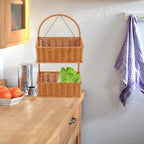 OUNONA Wall-Mounted Imitation Rattan Woven Basket 14.96X8.26X4.72In Hanging Storage Organizer for Kitchen Bathroom Fruits Vegetables Toiletries Space-Saving