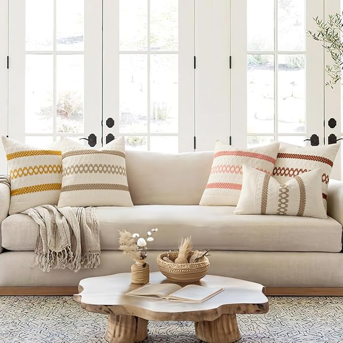 MIULEE Set of 2 Coral Red Boho Valentines Decorative Lumbar Pillow Covers 12x20 Inch Farmhouse Rustic Couch Throw Pillows Modern Spring Cushion Covers Cute Macrame Woven Home Decor for Bed Sofa Chair