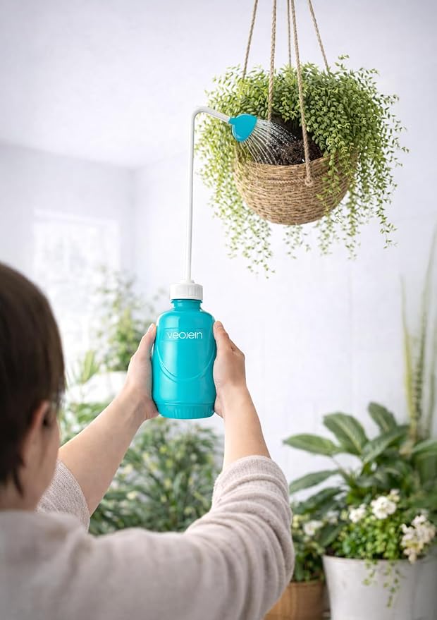 VEOJEIN Plant Watering Squeeze Bottle [16,2", Pack of 2], Long Spout Watering Can for Hanging Plants, Original Extended Design for Hard-to-Reach Plants Indoor & Outdoor Watering, 15 oz (Teal)