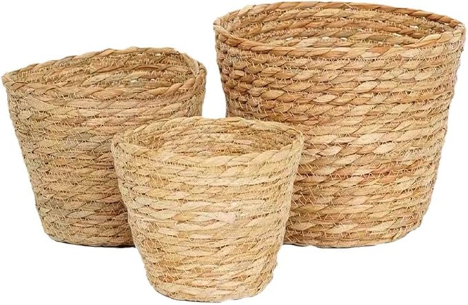 Woven Basket, Hand Woven Containers Flower Pots Boho Indoor Planter Decorative Flower Storage Organizer for Home Office Decoration (Large)