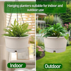 10 Inch Hanging Planters for Indoor Plants, 4 Pack Plastic Hanging Baskets with Removable Trays & 15.7" Chain, Outdoor Hanging Plant Pot for Home Garden Porch Balcony Patio Decor (Beige)
