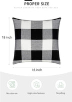 Syntus Set of 2 Buffalo Check Throw Pillow Covers Farmhouse Outdoor Plaid Square Pillow Cushion Case Black and White Polyester Linen for Christmas Thanksgiving Decor Car Bed Sofa, 18 x 18 inches