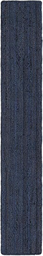 Unique Loom Braided Jute Collection Area Rug - Dhaka (1' 2" x 8' Table Runner, Navy Blue)
