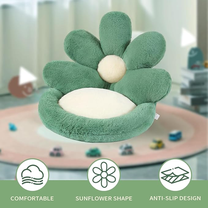 Ditucu Flower Shape Chair Cushion Comfy Kawaii Seat Cushions 19 inch Cute Stuff Pad Lazy Sofa Office Floor Pillow for Gaming Chairs Room Decor Green