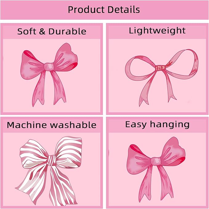 Pink Bow Tapestry - Coquette Pink Bow Tapestries, Girly Aesthetic Wall Hanging, Wall Blanket Room Decor, Bow Knot Aesthetic Bedroom Decor for Teen Girls Room, Bedroom, Dorm, Apartment Decor - 50 x 60 Inches