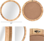 FUIN 25" Boho Chic Round Rattan Mirror - Handmade Wicker Frame - Perfect for Rustic Farmhouse Décor