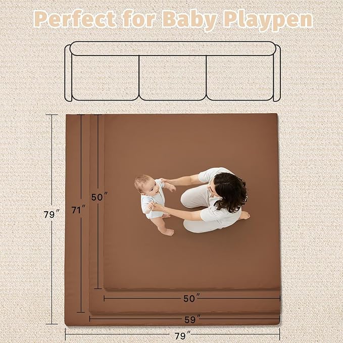 Waterproof Baby Play Mat for Floor Memory Foam 59 * 79 Cushion Playpen Playmat Tummy Time Nursery Rug Thick Pad Create Soft & Safe Area for Infants,Toddler,Kids,Chestnut