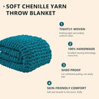 L'AGRATY Chunky Knit Blanket Throw: 60''x80'' Chenille Chunky Knitted Throw Blanket for Bed Couch - Handmade Thick Big Cable Knit Blanket - Large Crochet Rope Blanket for Home Decor(Teal)