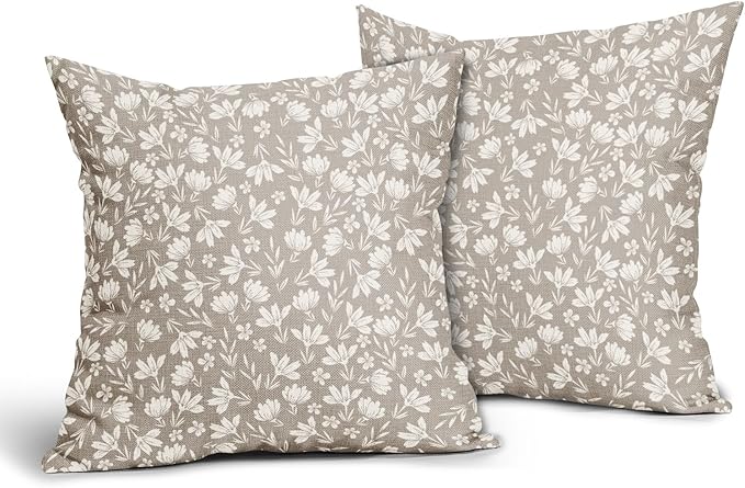 Tan Khaki Floral Pillow Covers 20x20 Set of 2 Vintage Rustic Old Style Cute Small Flower Cream Print Decorative Outdoor Pillowcases Farmhouse Throw Cushion Case Decor for Couch Sofa Bed