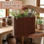 2 Pack PE Rattan Hanging Wall Basket Wicker Hanging Basket for Front Door Mail Flowers Books Accessories Organizing Boho Rustic Farmhouse Wall Decor(Square Opening)