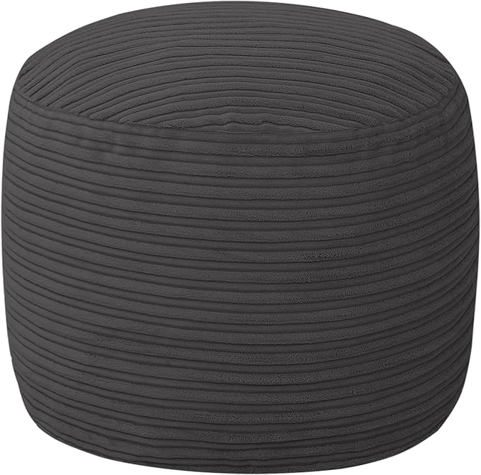 MeMoreCool Stuffed Round Pouf Ottoman Foot Rest, Soft Plush Floor Pouf Foot Stool, Corduray Footstool Footrest, Small Round Ottoman for Living Room Couch Sofa Chair, 20x15 Inch Grey