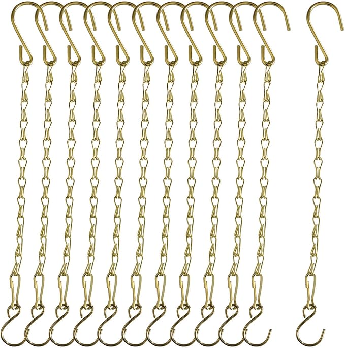 Chain for Hanging Plants,11 Inch Gold Hanging Chain, Small Hanging Basket Chain Kits with Hooks for Bird Feeder Hanging Basket Extender Porch Wind Chime (Gold, 11 Inch-12PCS)