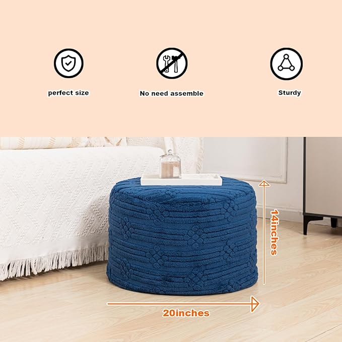 Asuprui Pouf Ottoman Foot Rest – Plush Round All-in-one Foam Stool for Cozy Lounging, Floor Pouf & Chic Decor (Navy Blue)