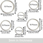 60Pcs Metal Rings,BetterJonny 6 Sizes Macrame Hoops Ring Silver Craft Hoops Thick Plant Hangers Dog Collars Metal O Rings for Home Decorations DIY Crafts and Wall Hanging Crafts
