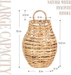 Natural Handwoven Wall Hanging Water Hyacinth Basket for Front Door Flowers & Home Decor – Handwoven Wicker Wall Baskets with Loop Handle – Decorative Organizer for Entryway Mail, and Seasonal Display