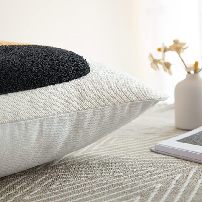 Retro Boho Textured Accent Mid Century Throw Pillow Covers Modern Vintage Minimalist Geometric Decorative Abstract Pillowcase for Sofa,1PC 18x18,Brown Black and Gray