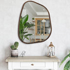Irregular Wall Mirror Asymmetrical Large Bathroom Mirror Wood Framed Modern Artistic Decorative Vanity Mirrors for Bedroom Living Room Entryway Hallway 26"x18"