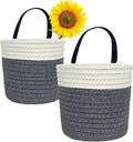 Cotton Rope Hanging Baskets for Organizing 2 Pcs Round Small Wall Basket with Handles Woven Organizer Storage Basket for Kitchen Bedroom Living Room Office(6”x6”, Light Dark)