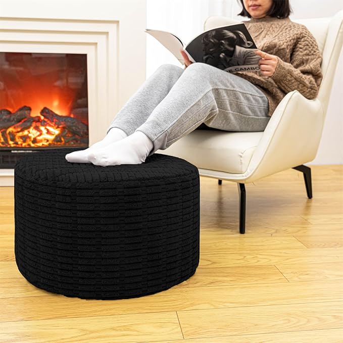 Ottoman Foot Rest, Home Decor, Bedroom Decor, Ideal for Living Room, Comfortable Floor Pouf,Ottoman Foot Rest for Armchair Bean Bag,Floor Cushion, Footstool, 12x20 Inch (Black Pouf With Filler)