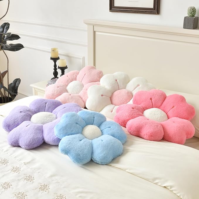Flower Pillow, Flower Shaped Pillow Decorative Throw Pillows for Bed Couch, Cute Daisy Pillow Dorm Decor Floor Seating Cushion (Blue, 19.6 Inches)