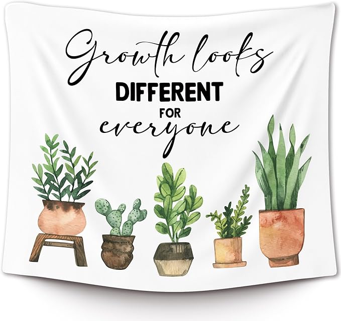 XLDLIOO Mental Health Gifts, Mental Health Plant Classroom Tapestry, Growth Looks Different for Everyone Tapestry Hanging for Bedroom, Inspirational Tapestries Wall Decor for Classroom Therapy Office Room 60x50in
