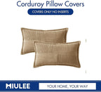 MIULEE Decorative Lumbar Throw Pillow Covers for Couch Bed Livingroom 12x20 Inch Set of 2 Khaki Boho Accent Throw Pllows Broadside Striped Patchwork Soft Corduroy Pillowcases