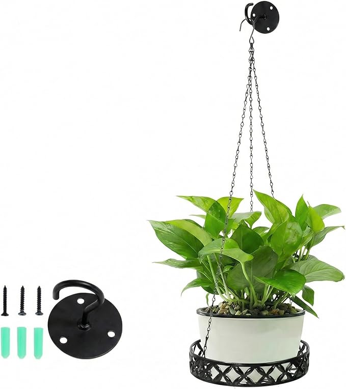 Hanging Planter with Metal Chain & Wall Hook, Stylish Indoor Outdoor Plant Hanger with 11 Inch Pot for Patio, Balcony, Porch Home Decor