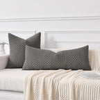 Kevin Textile 20x54 Inch Long Body Lumbar 1 Pack Boho Decorative Throw Pillow Cover Soft Striped Corduroy Rectangle Cushion Case Farmhouse Accent for Living Room Couch Sofa Bed, Dark Grey
