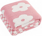 Checkered Throw Blanket, Dusty Pink Flower Blanket for Couch, 50"x60" Soft Plaid Knit Blanket for Home Decor, Reversible Checkerered Blankets for Sofa, Chair, Bed