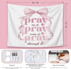 LIANGW Pink Coquette Bow Christian Tapestry, Inspirational Christian Tapestry for Women, Indoor Outdoor Wall Art Tapestriesfor Home Bedroom Girls Dorm Apartment- Pray On It 50x60 inches