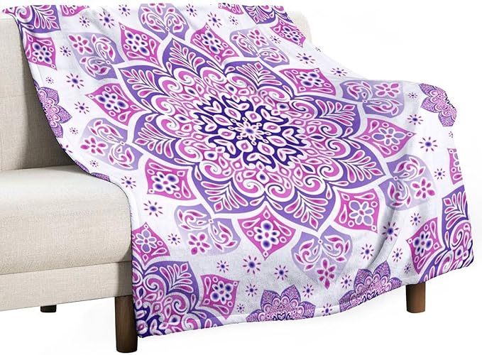 Boho Mandala Floral Throw Blanket Bohemian Hippie Flower Blanket for Sofa Bed Couch Chair Or Dorm 50"x60"