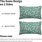 Aqua Pillow Covers 12x20 Set of 2 Vintage Floral Rustic Old Style Cute Flower Print Rectangle Decorative Outdoor Pillowcases Seasonal Farmhouse Throw Cushion Case Couch Sofa Bed Decor