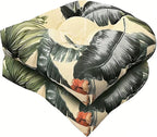 18" x 18" Outdoor Indoor Rocking Chair Cushion Replacement Cushions Floral Seat Pads Patio Chair Seat Pads for Porch, Garden White Green, Set of 2