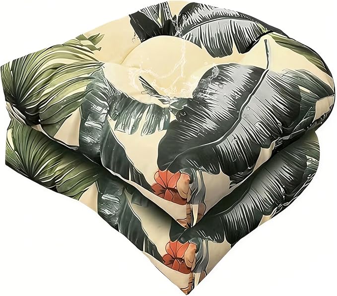 18" x 18" Outdoor Indoor Rocking Chair Cushion Replacement Cushions Floral Seat Pads Patio Chair Seat Pads for Porch, Garden White Green, Set of 2