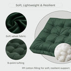 Floor Pillow for Sitting, Large Velvet Floor Seating Cushion for Adults, Tufted Big Pillow for Meditation, Yoga & Living Room, Machine Washable, 22x22 Inch, Green