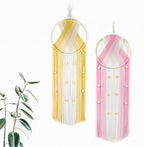 LB 2Pc Boho Macrame Wall Hanging Boho Aesthetic Wall Decor Pink and Yellow Hand Woven Cotton Macrame Wall Art with Wood beads Modern Tapestry for Home, Bedroom, Living Room