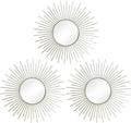 3 Pack Metal Mirrors for Wall Sunburst Wall Mirrors Home Décor Decorative Hanging Wall Art for Living Room Bedroom Entryway (Silver2, Sunburst)