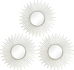 3 Pack Metal Mirrors for Wall Sunburst Wall Mirrors Home Décor Decorative Hanging Wall Art for Living Room Bedroom Entryway (Silver2, Sunburst)