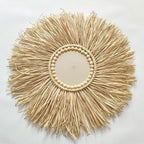 KKTAPOS Boho Round Wall Mirror - 18in Raffia Straw Macrame Mirror Decor for Living Room, Bedroom, Bathroom