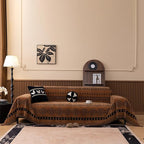 VClife Bohemian Couch Cover for Dog, Plush Thick Chenille Aztec Couch Cover for 3 Cushion Couch Sofa Pet Friendly Sofa Slipcover with Tassel 71"X134"