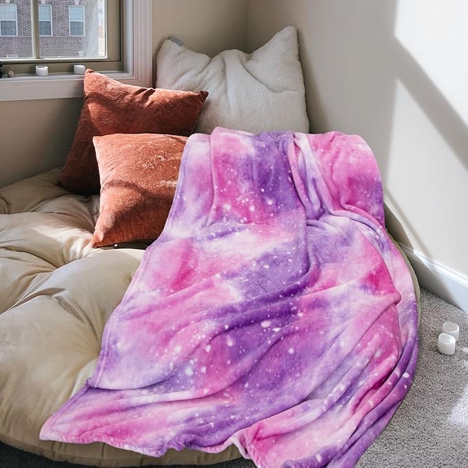 MACEVIA Tie Dye Galaxy Throw Blanket for Couch, Dreamy Purple Starry Sky Blankets and Throws, Cozy Soft Fleece Flannel Plush Blanket for Sofa Bed 260GSM, Suitable for All Seasons (Galaxy, 50"x60")