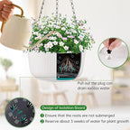 Set of 2 White Hanging Planters for Outdoor Indoor Plants, 12 Inch Self-Watering Hanging Plant Pots with Drainage Hole & Plug (Hooks)