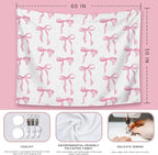 LIANGW Coquette Pink Bow Tapestry Wall Hanging, Coquette Preppy Room Decor, Pink Girly Aesthetic Wall Blanket Decor for Girls Room Dorm Apartment, 50x60 Inch