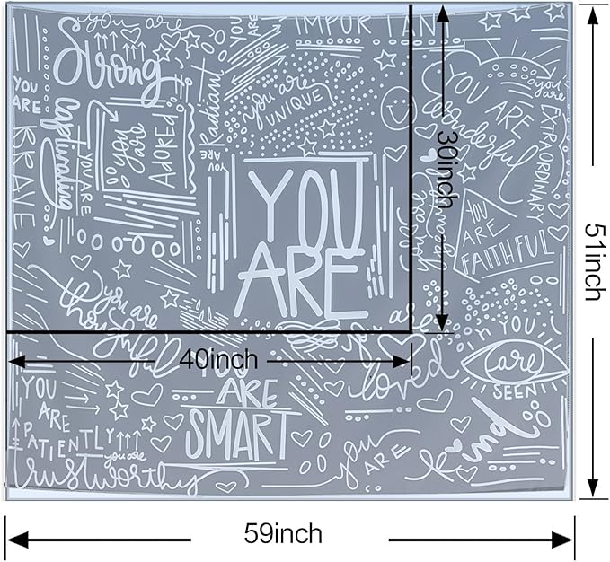 KJHL Quote You Are Wall Tapestry Black and White Inspirational Classroom Kids Tapestries Wall Hanging Motivational Positive Affirmations Saying Aesthetic Tapestry for Bedroom Dorm(51" x 59")