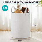 Woven Rope Laundry Hamper Basket by YOUDENOVA, 72L Tall Luandry Basket, Baby Nursery Hamper for Blanket Storage in Bedroom-Large-Pure White