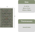 GENIMO Washable 4x6 Area Rug, Vintage Boho Floral Carpet, Soft Low-Pile Non-Slip Thin Rug for Living Room, Bedroom, Dining Room, Nursery, Emerald Green