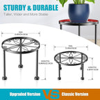 Garden Gifts Plant Lovers Gifts Black Metal Plant Stand with Anti-Slip Base Rustproof Heavy Duty Decorative Round Flower Pot Display Shelf for Indoor/Outdoor