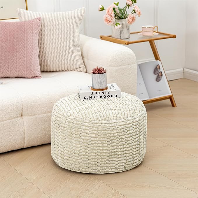 Unstuffed Ottoman Pouf Round Foot Rest Poof Ottoman No Filler Floor Foot Stool Pouf Bean Bag Cover with Storage for Living Room Bedroom