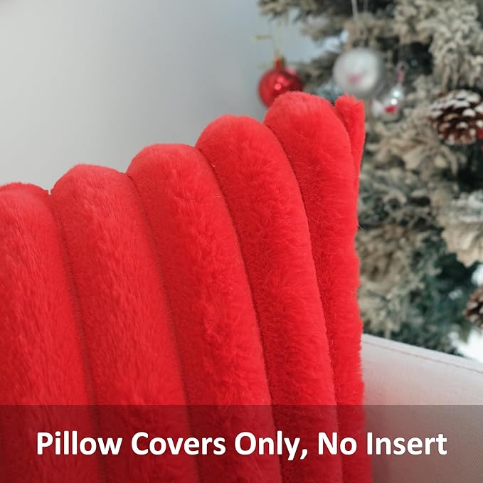 JOJUSIS Pack of 2 Faux Fur Plush Decorative Christmas Red Throw Pillow Covers Couch Cushion Case Soft Pillowcases (Red, 20 x 20-Inch)